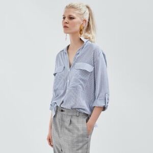 Zara Navy and White Striped Shirt